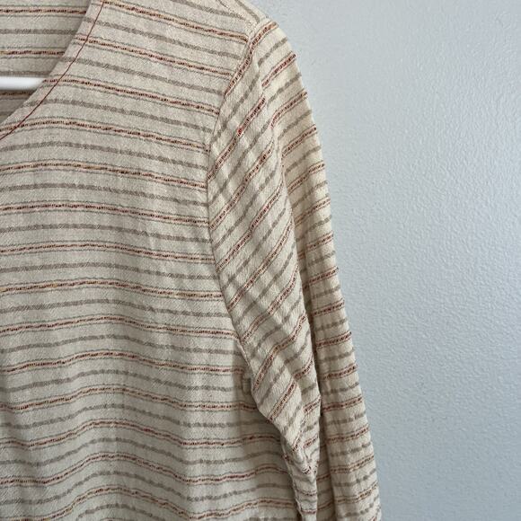 Hem & Thread Boho Peplum Ruffle Long Sleeve Pullover Top Sz L Beige Linen Cotton - Picture 5 of 11